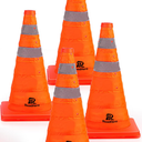 RoadHero 10 Pack Collapsible Traffic Safety Cones, Orange Foldable Design for Storage, Reflective Collar Visible at Night, For Road Safety, Driving and Sport Training, Parking Lots