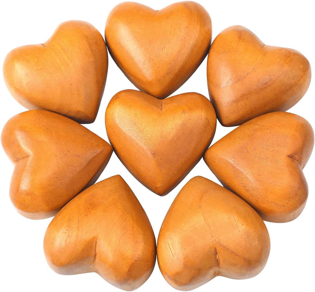 Kigeli 8 Pcs Handmade Wooden Hearts Olive 3D Love Crafts Pine Carved Heart Wood Decor for Wedding Birthday Anniversary Mother's Day Teacher Appreciation Gifts