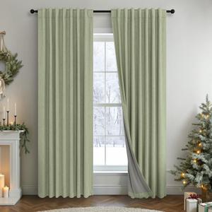 Light Sage Green Back Tab Blackout Curtains for Boys Room Girls 72 Inch Length 2 Panel Cotton Linen Look Window Treatments Thick Soundproof Curtains for Doors Living Room Darkening Drapes Cottagecore