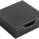 Luzen 1PC Square PU Leather Self-Stick Note Pad Holder Dispenser Desktop Sticky Notes Box Memo Paper Notepad Holder Business Card Desk Organizer for Home Office School Supplies, Black