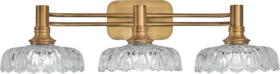 3-Light Bathroom Vanity Light Fixtures Vintage Brass Wall Light Fixtures Vanity Lights Over Mirror for Bedroom Living Room Bathroom