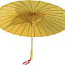 Plain Bamboo Parasol Umbrella, Yellow, 33 Inch Diameter, One Size