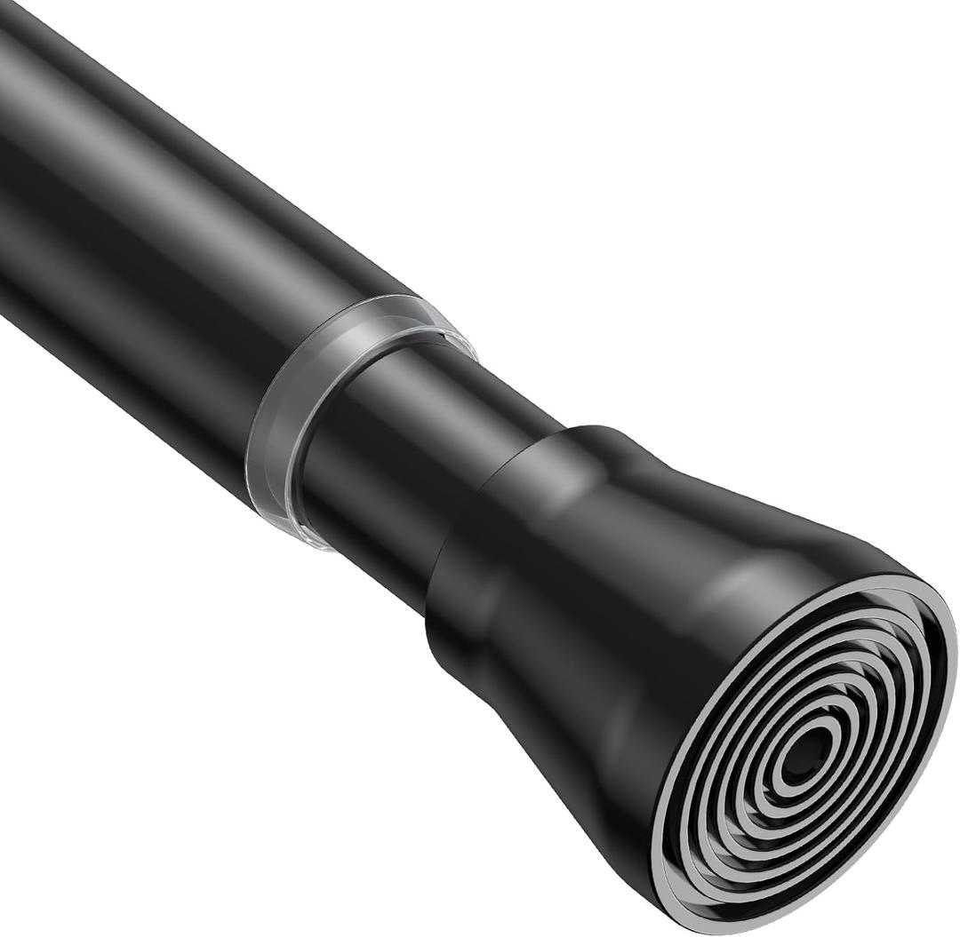 MEXAU 1Pack Black Tension Curtain Rod for Windows 29 to 64 inch, Never Rust adjustable curtain rod tension curtain rods no drilling7/8 Inch spring loaded curtain rods for Doorway Closet Door