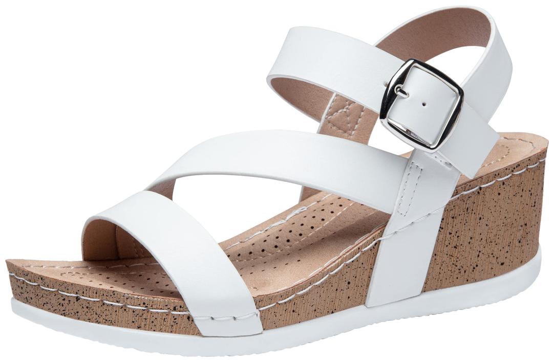 Jeossy Women's Platform Wedge Sandals 835 Comfortable Open Toe Ankle Strap Summer Walking Sandals with Buckle , Size 6 US