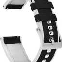 BARTON WATCH BANDS with Integrated quick release spring bars - Hybrid Silicone - Cordura Fabric, Water-Resistant Leather and Silicone Hybrid Watch Bands - Choice of Color & Width (18mm, 20mm, 22mm) (Black Top / White Bottom (Stainless Buckle))