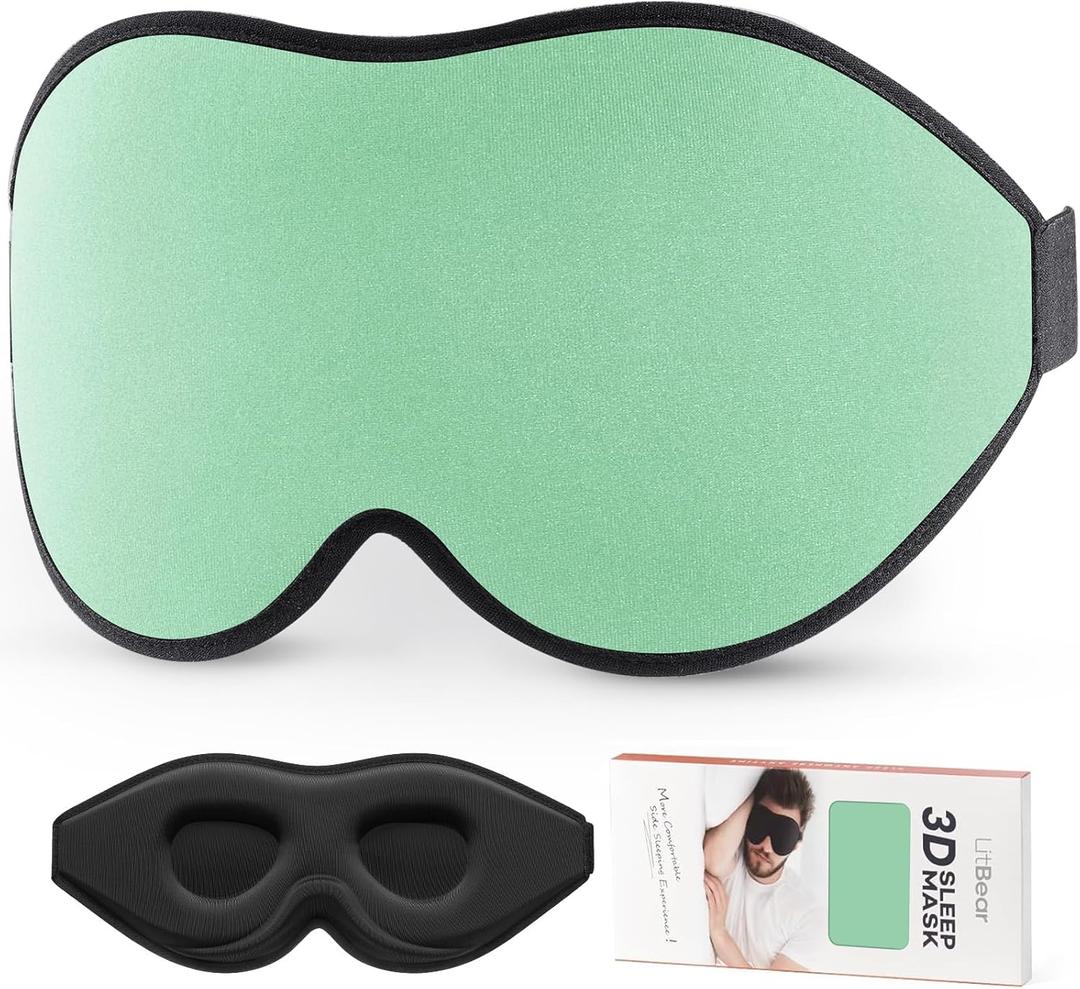LitBear Sleep Mask for Side Sleeper Women Men, Eye Mask for Sleeping Light Blocking, 3D Contoured Cup Sleeping Mask, Soft Breathable Sleep Eye Mask with Adjustable Strap for Flight, Mint Green LitBear Sleep Mask for Side Sleeper Women Men, Eye Mask for Sleeping Light Blocking, 3D Contoured Cup Sleeping Mask, Soft Breathable Sleep Eye Mask with Adjustable Strap for Flight, Mint Green