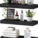QEEIG Floating Shelves for Wall Bathroom Shelf Bedroom Kitchen Living Room Hanging Book Shelves Small Farmhouse Decor 16 inch Set of 3, Black (015-B3)