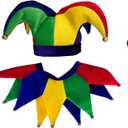 Jester Hat, Collar, and Wand Set - 3-Piece Costume for Adults - Hilarious Halloween and Party Accessory