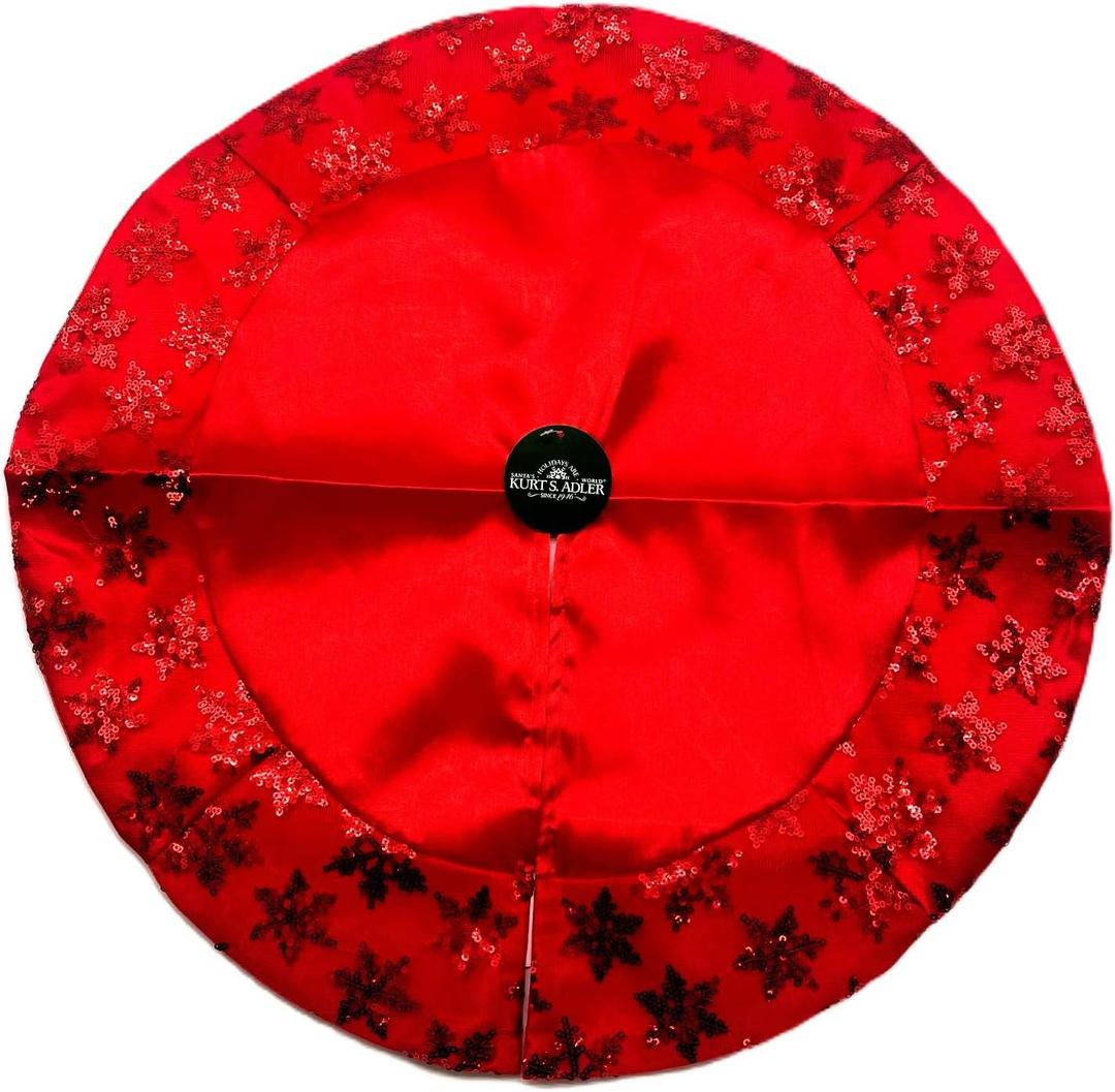 Kurt Adler Tiny 20-inch Miniature Satin Tree Skirt with Sequined Snowflake Border for Table Top Trees (Red)