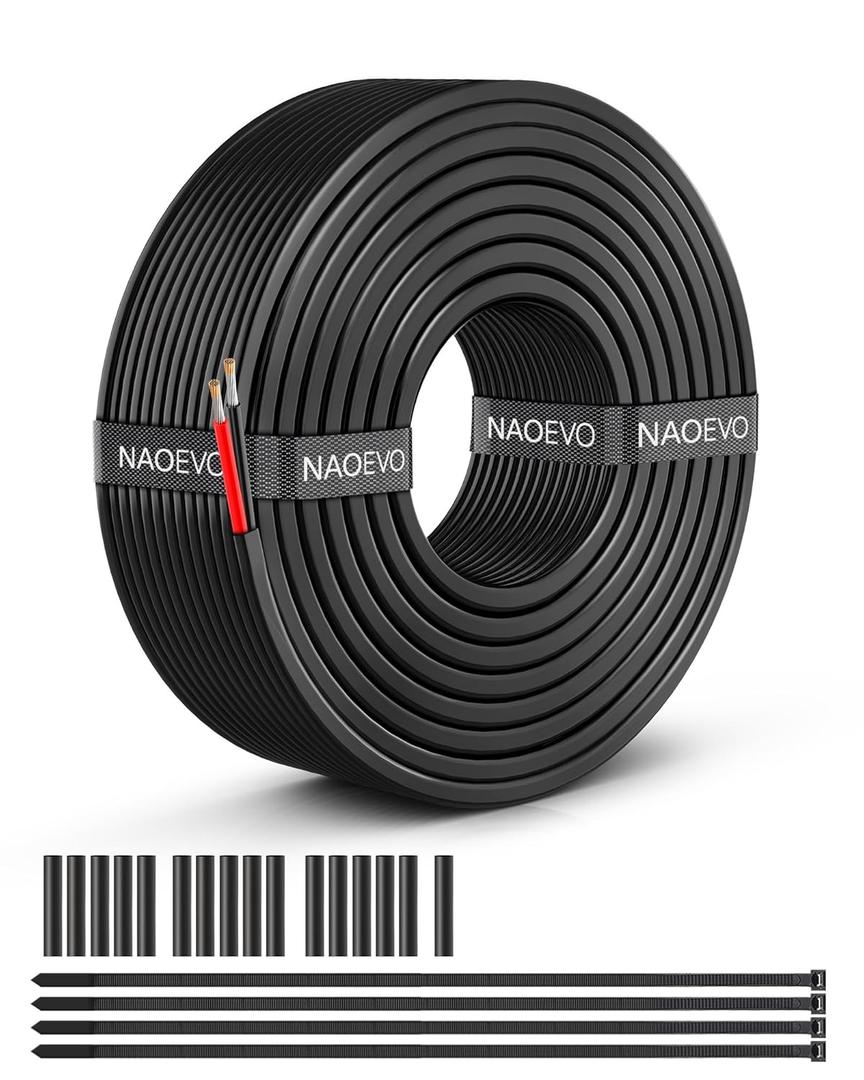 NAOEVO 14 Gauge Wire 2 Conductor Electrical Wire, 14 AWG Stranded PVC Cord, 12V Low Voltage/Tinned Copper/Flexible Cable for Automotive Wiring, Lamp Cord, Marine Cable (30FT)