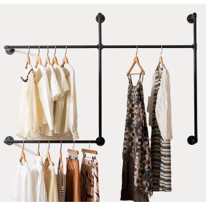 Industrial Pipe Clothing Rack Heavy Duty Wall Mounted Clothes Rack,Pipe Garment Rack Rail,Indoor Detachable Multi-Purpose Clothing Hanging Rod/Garment Bar, Black (3 hanging rods wall garment rack)