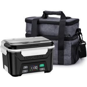 EAST OAK Cordless Electric Lunch Box for Adults, Heated Lunch Box Battery Powered with Automatic Heating, 5.5 Cups Portable Food Warmer with Insulated Carry Bag (Onyx Black)