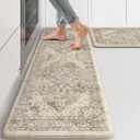 KIMODE Anti Fatigue Kitchen Mats 2 PCS 17"x47"+17"x29.5", Boho Kitchen Rugs and Mats, Non Slip Cushioned Kitchen Mats for Floor, Waterproof Kitchen Floor Mats for Laundry, Office, Sink, Khaki
