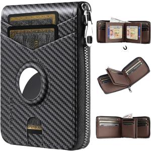 Mens RFID Blocking Zipper Large Dimensions Wallet with 2 ID Windows - Large Capacity Design, 13 Credit Card Slots