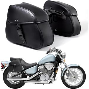 Motorcycle Saddle Bags with Buckles, 16L Waterproof Motorcycle Saddlebags, PU Leather Saddle Bags Motorcycles for Sportster Softail Dyna V-star Shadow,Universal Accessories, One Size