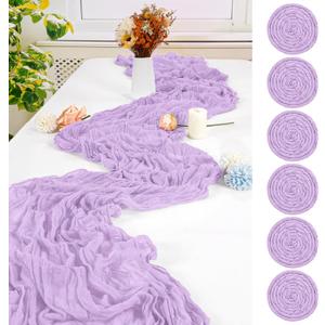 6 Pack Lavender Cheesecloth Table Runner,10FT Gauze Boho Long Easter Cheesecloth Table Runners 20x120inch Rustic Cheese Cloth Table Runner for Wedding Party Bridal Shower,Table Decorations