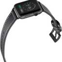 Compatible with Apple Watch Series 11 10 46mm Strap Genuine Leather Replacement Watchband with Gun Metal Hardware for Apple Watch Series 9 8 7 45mm 6 SE 5 4 44mm 3 2 1 42mm, Black