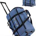 Ponhog Rolling Duffle Bag with Wheels, 25 Inch Large Travel Duffel Bag with Shoe Compartment, Water Resistant Rolling Wheeled Luggage for Men Women Weekender Overnight Trip, Blue