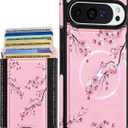 Shorogyt for Google Pixel 9/9Pro Cute Kawaii Leather Phone Case - Compatible with Magsafe Wallet Magnetic Credit Card Holder Peach Blossom Design Phone Cover for Women Girls, Fits 7 Cards