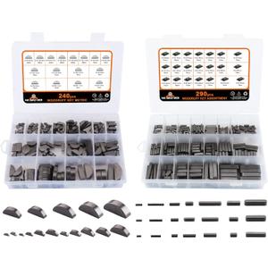 530pcs Metric Woodruff Key Assortment Kit with 37 Sizes, Include 240pcs Woodruff Half Moon Key, 290pcs Stainless Steel Round Ended Feather Key for Fasteners Mechanical Industry Crankshaft