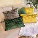 Throw Pillow Cover, 18" x 18" Modern Green Geometric, Embroidery Cut, Velvet Luxury Contemporary Pillow Cover, for Couch, Sofa, Living Room, Bedroom (Insert NOT Included)