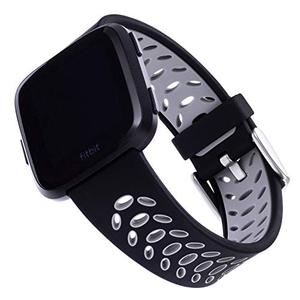WITHit Designer Silicone Replacement Band for Fitbit Versa/Versa 2, Black/Gray Sport - Secure, Adjustable Stainless Steel Buckle Closure, Fitbit Watch Band Replacement, Fits Most Wrists
