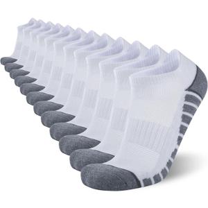 COOVAN 12 Pack Mens Ankle Socks Athletic Running Cushioned Breathable Low Cut Sports Workout Socks (Small-Medium, White)