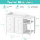 BOLUO Baby Dresser with Changing Table Top, Black Changing Table Dresser with 6 Fabric Drawers Diaper Changing Station with Storage Shelf for Nursery Modern