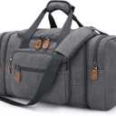 Gonex Canvas Duffle Bag for Travel 50L Expandable Duffel Weekend Overnight Bag Men (Gray) (Large-50L (Without Shoe Compartment)