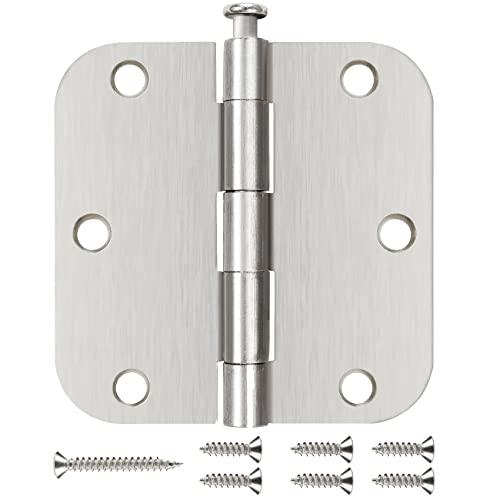 12 Pack Nickel Door Hinges Brushed Nickel 3 1/2 Interior Door Hinges Satin Nickel 3.5 Inch with 5/8” Radius Corners 3 ½"x 3 ½" Silver Hardware Controls JIW Garage Factory