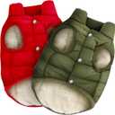 Syhood 2 Pieces Dog Jacket 2 Layers Fleece Lined Dog Jacket Warm Soft Windproof Small Pet Coat for Cold Winter Weather (L,Red,Green)