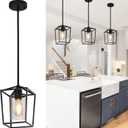 Pendant Light Fixture,Adjustable Black Iron Cage Farmhouse Metal Kitchen Island Hanging Light with Clear Glass Shade, Suitable for Kitchen Island, Entrance, Dining Room, Hallway(1 Light)