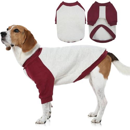 FUAMEY Dog Sweatshirt Fleece Lined for Large Dogs,Dog Pullover Sweater Soft Dogs Warm Sweaters Puppy Stretchy Clothes Winter American Style Raglan Sleeve Crewneck Pullover Red, Size L