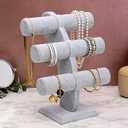 Juvale Velvet 3-Tier Jewelry Holder for Necklaces and Bracelets - Organizer Tower and Display for Selling - Gray Bracelet Display