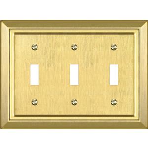 Metal Wall Plate for Electrical Outlets, Decorative Brass Gold Switch Plates Outlet Cover, Light Switch Cover Plate, 3-Gang Wall Plates (Triple Toggle, 1 Pack)