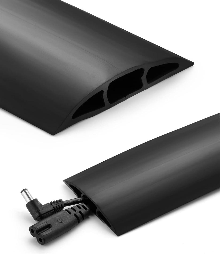 Bates- Floor Cord Cover, 10ft, Cable Cavity 0.6" (W) x 0.31" (H), Heavy Duty Wire Protector, PVC Extension Cords Hider, Protect Cords, Prevent Cable Trips, Cord Hider for Office, Home, Outdoor (Black)