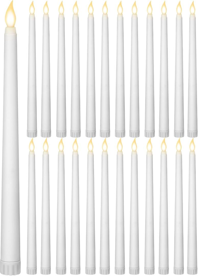 Treela 24 Pcs Flameless Taper Candles Battery Operated Bulk Fake Candles Light LED Candle Sticks Flickering Tapered for Easter Wedding Anniversary Decoration(Basic,11 Inch,White)