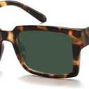 2 x IOHLNG Retro Vintage Sunglasses for Women Men Trendy Rectangle Sun Glasses UV Protection (Tortoise Shell Frames + Green Lens)