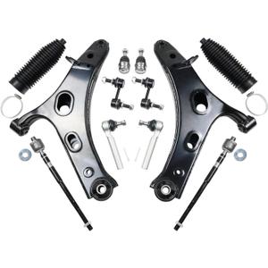 12Pcs Front End Suspension Kit Lower Control Arms for Subaru Forester 2014 2015 2016 2017 2018, Control Arm with Ball Joint Sway Bar Link Outer & Inner Tie Rod End Boots K622856 K622857