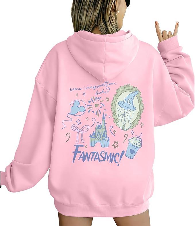 FASHGL Magic Kingdom Sweatshirt for Women Castle Graphic Zip Up Hoodies Oversized Family Vacation Shirts Long Sleeve Pullover (Medium)