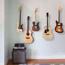 MOREYES Guitar Wall Mount 2 Pack, Guitar Hanger with Rotatable Soft Guitar Holders for All Size Guitars, U-Shaped Guitar Wall Hangers for Acoustic Guitar, Bass, Easy to Install, Oak, Brown