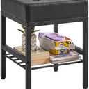 IBUYKE Square Makeup Stool with Adjustable Feet and Storage Space, Footrest Chair, PU Vanity Seat, Multi-Use as Small Side Table or Ottoman, for Bedroom, Black LG-60B