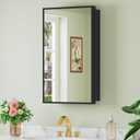 Buruis Framed Medicine Cabinet with Mirror, Recessed 13.35" x 22.83" or Wall Mounted 14"x 24" Bathroom Cabinet, Adjustable Tempered Glass Shelves, No Assembly Required, Black