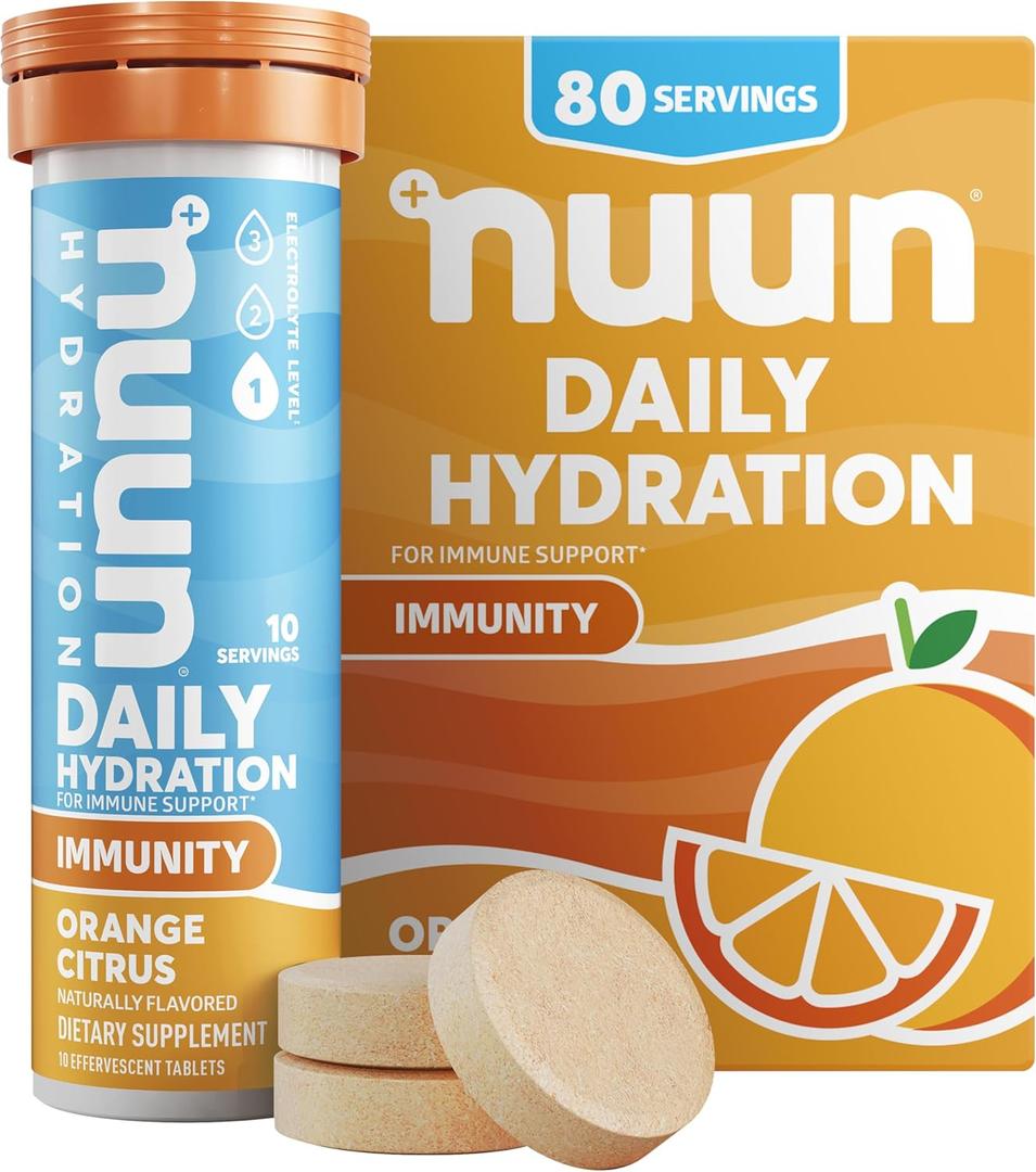 Nuun Immunity Electrolyte Tablets with Vitamin D, C, E, & A, Ginger, Elderberry, Magnesium & 4 Other Essential Electrolytes, Vegan, Orange Citrus, 8 Pack (80 Servings Total) (EXP 07/01/27)