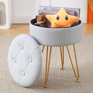 Cpintltr Modern Faux Leather Foot Rest Stool Upholstered Round Storage Ottomans Multipurpose Dressing Stools Luxury Home Decor Ottoman Coffee Table Top Cover Footstool for Couch Entryway Grey