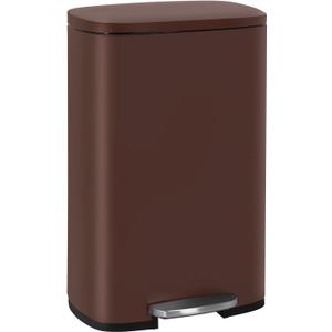 FDW | 13 Gallon Trash Can with Lid | Brown | Fingerprint-Proof | Made of Brushed Stainless Steel | Soft-Close Step Pedal | Hands-Free Use | Easy to Clean | for Kitchen, Office, Bathroom
