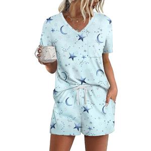 Kistore Summer 2 Piece Pajamas Sets Short Sleeve Sleepwear Pjs Lounge Split Short Sets
Size L