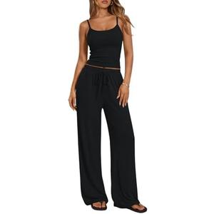 Trendy Queen Women's 2 Piece Lounge Set Spring Outfits - Camisole Top & Wide Leg Pants, M