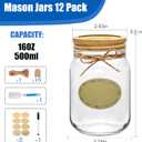 16pack Mason Jars 16oz with Airtight Woodgrain Lids and Bands, Pint Canning Jars, Clear Glass Jars for Canning, Pickling, Meal Prep, Jam, Honey, Shower/Wedding Favors, Labels & Brush & Twine Included