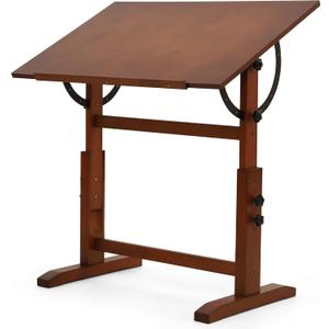 VISWIN Wood Drafting Table for Adults, 24'' x 35" Drawing Table with Adjustable Height & Angle for Art Studio, Solid Pine Wood Artist Desk for Drawing, Drafting, Writing, Reading, Sketching (Walnut)